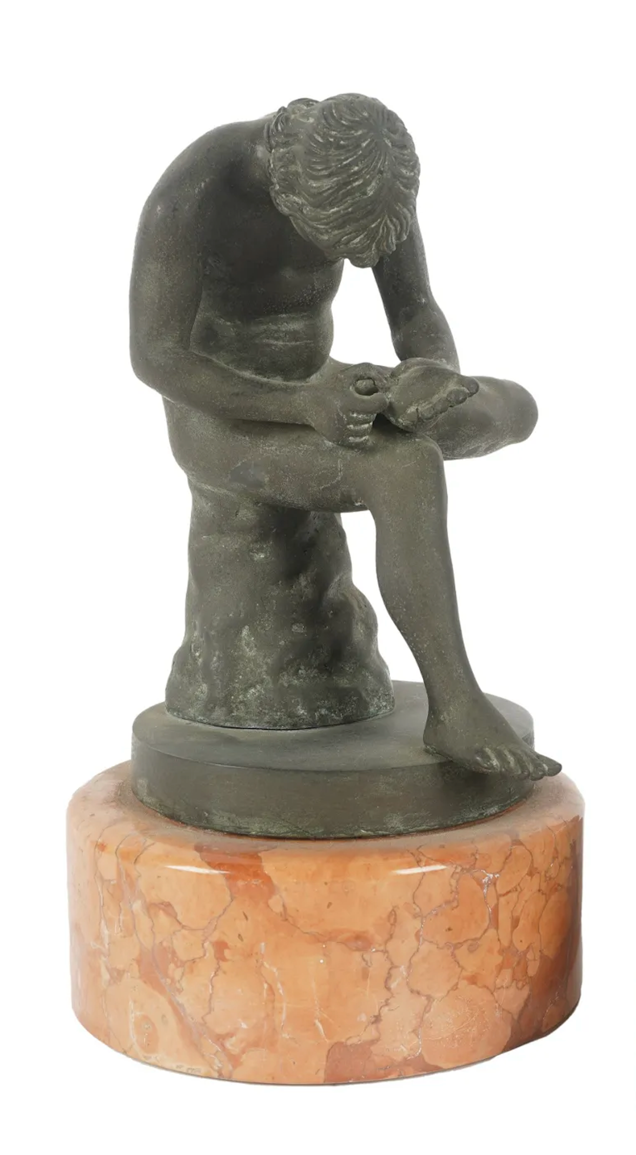 AW11-021: Late 19th Century Grand Tour Patinated Bronze Figure of Boy With Thorn - Seated Male Nude After Greco Roman Antiquity