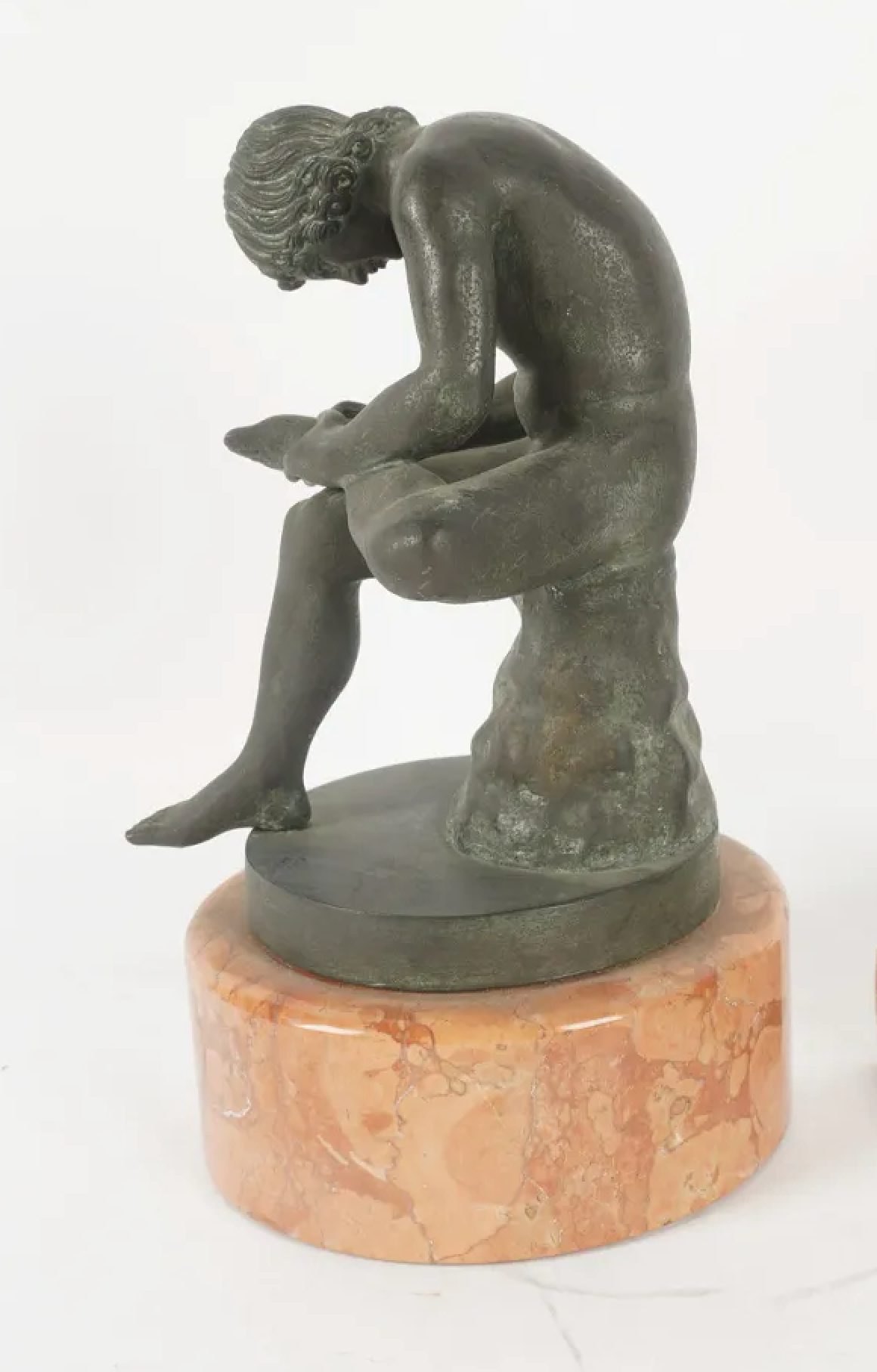 AW11-021: Late 19th Century Grand Tour Patinated Bronze Figure of Boy With Thorn - Seated Male Nude After Greco Roman Antiquity