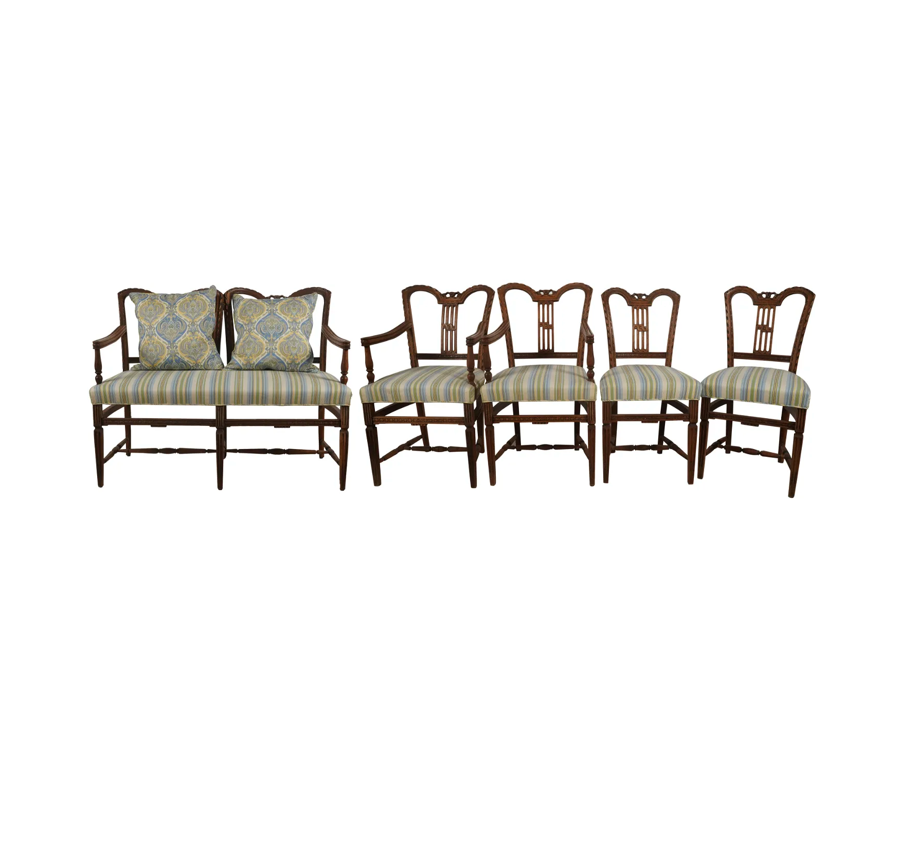 AF2-038: Antique Late 19th Century Antique French Regency Furniture - Carved Oak Dining Suite With a Settee