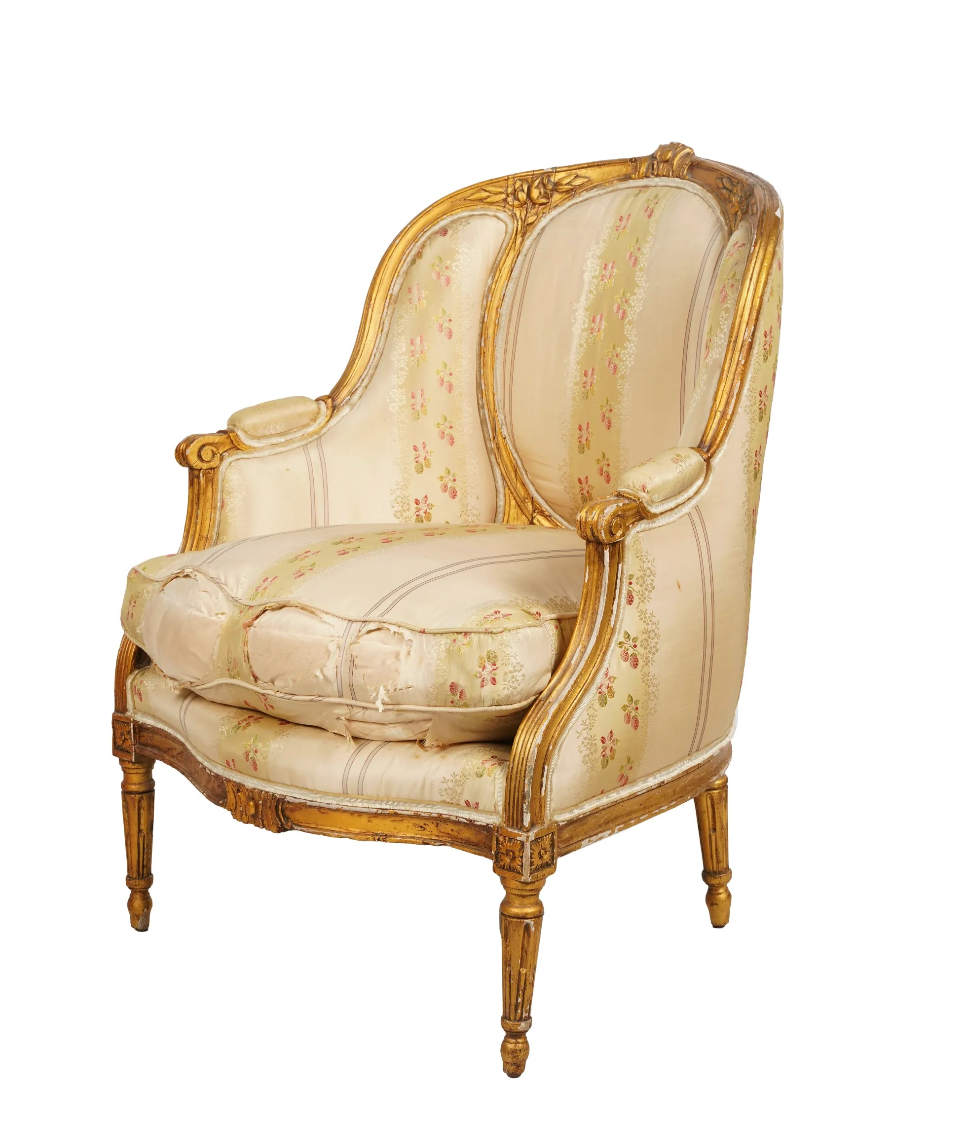 AF2-410: Antique Late 19th Century French Louis XVI Gilt Wood Bergere