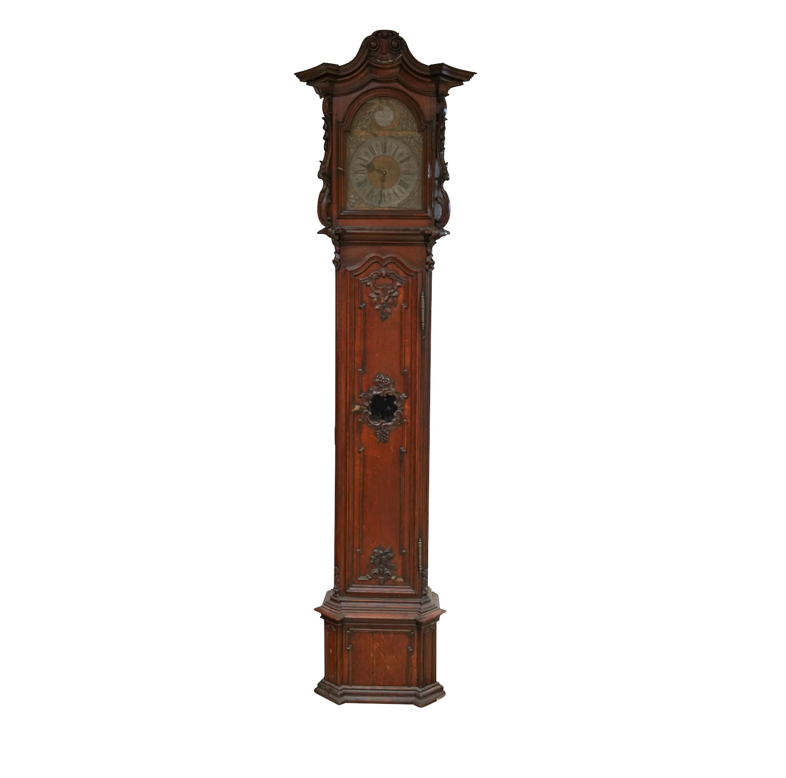 TK1-044: Late 18th Century French Louis XV Provincial Carved Oak Tall Case Clock