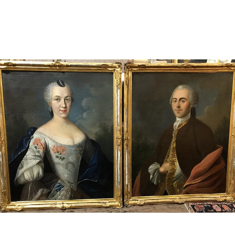 AW625: Period Portraits of French King Louis XV and French Queen Marie Leszczynski Circa 1740