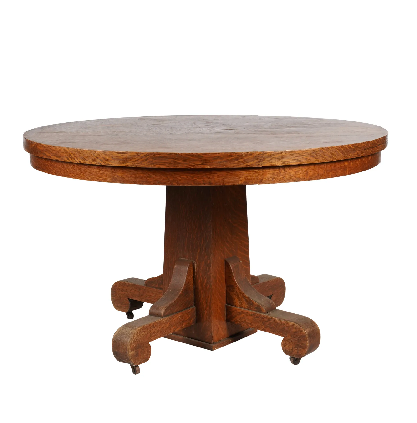 AF1-042: Circa 1900 American Arts & Crafts / Mission Quarter Sawn Oak Pedestal Table