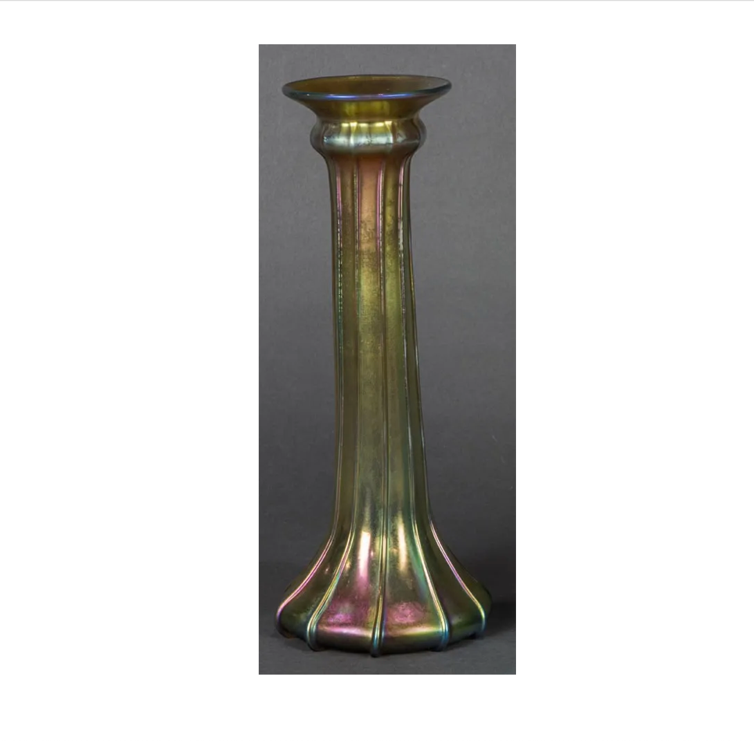 DA4-016: Lundberg Studios Gold Iridescent Art Glass Vase, Signed