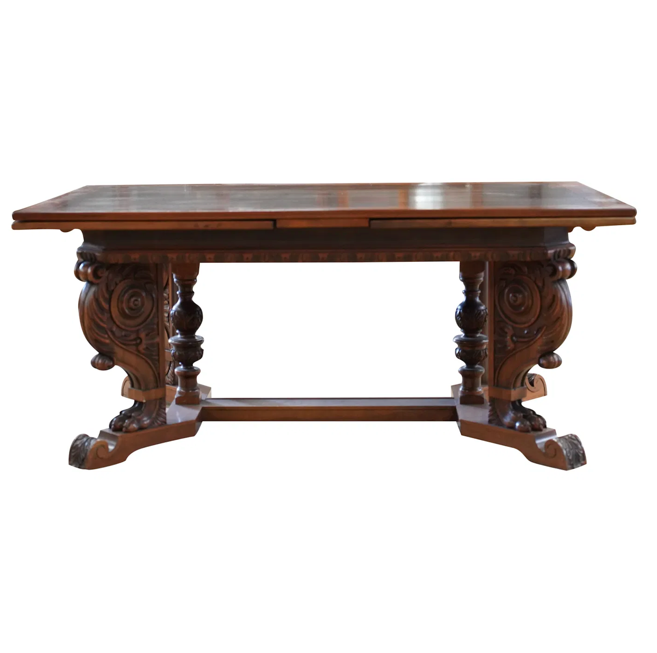 AF1-244: C 1920 Berkey Gay Renaissance Revival Carved Walnut Extension Dining Table