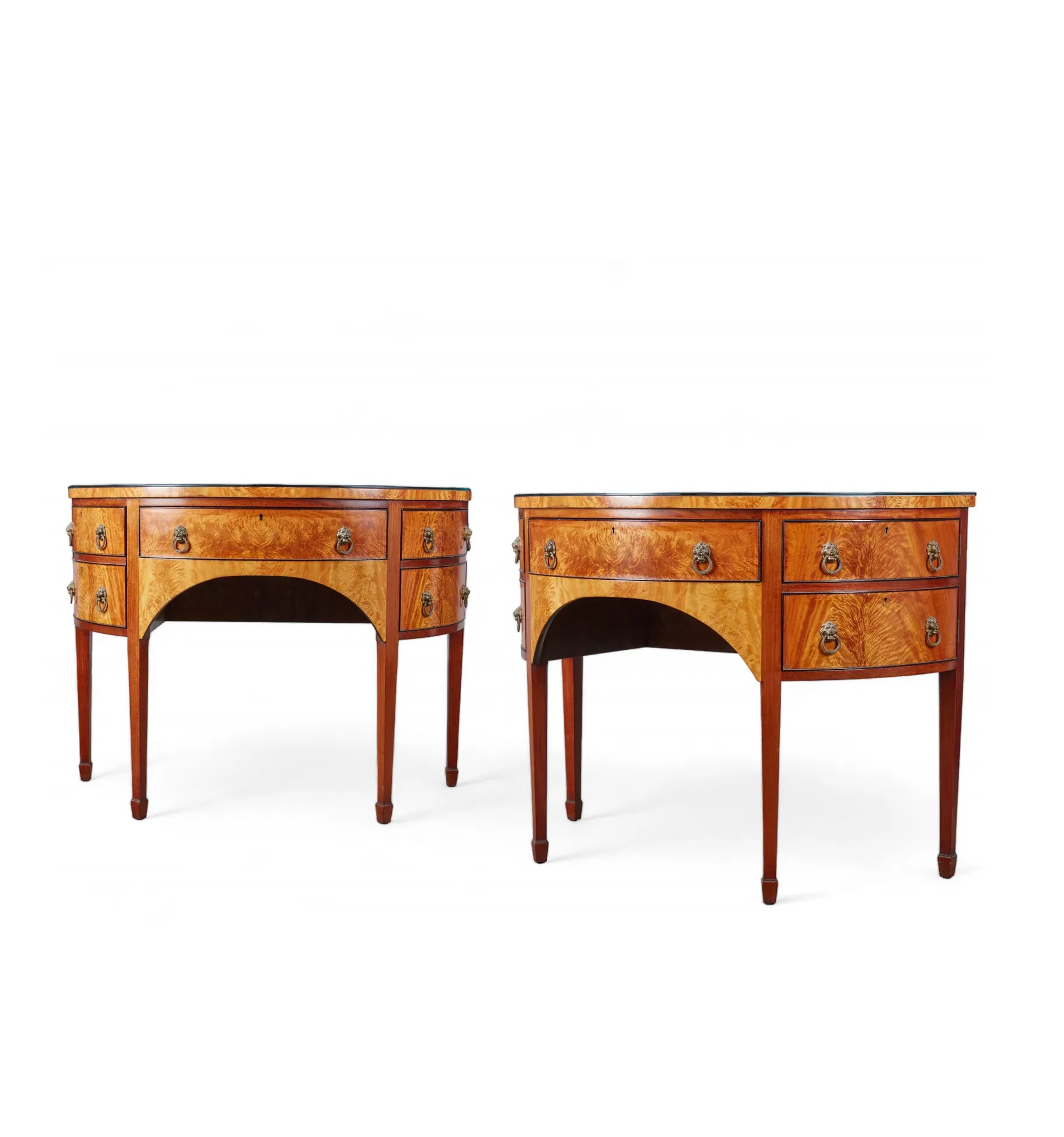 AF3-016: Pair of Early 20th Century Monumental Federal Inlay Mahogany Demi-lune Sideboards