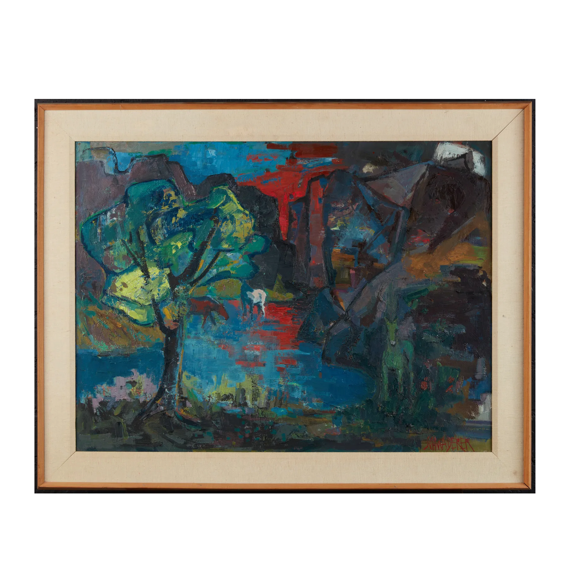 AW744: Fritz Schwaderer "Morning Calm II" Expressionist Oil on Board Circa 1966