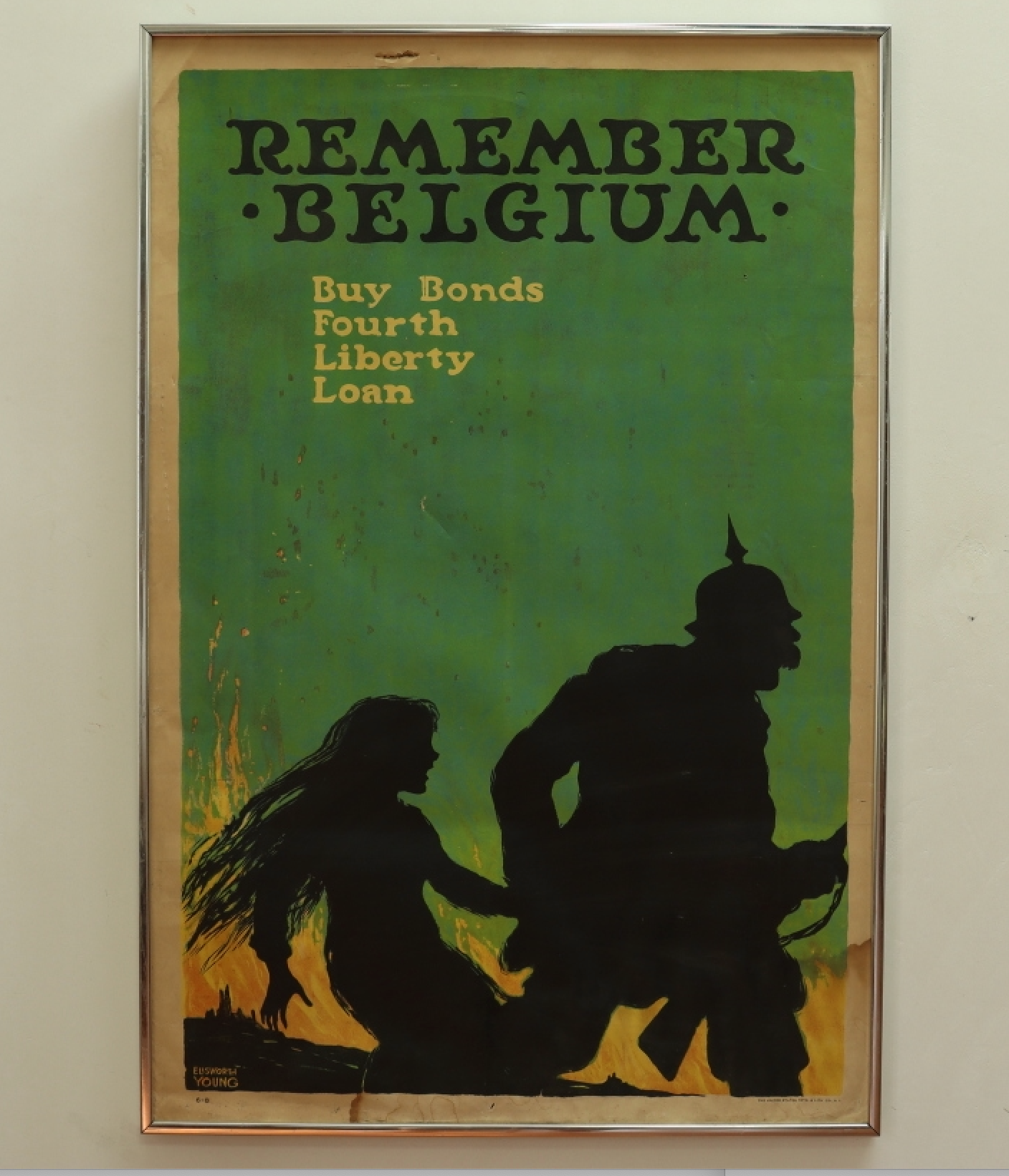 AW8-015: Circa 1918 Ellsworth Young "Remember Belgium" WWI Buy Bonds Poster