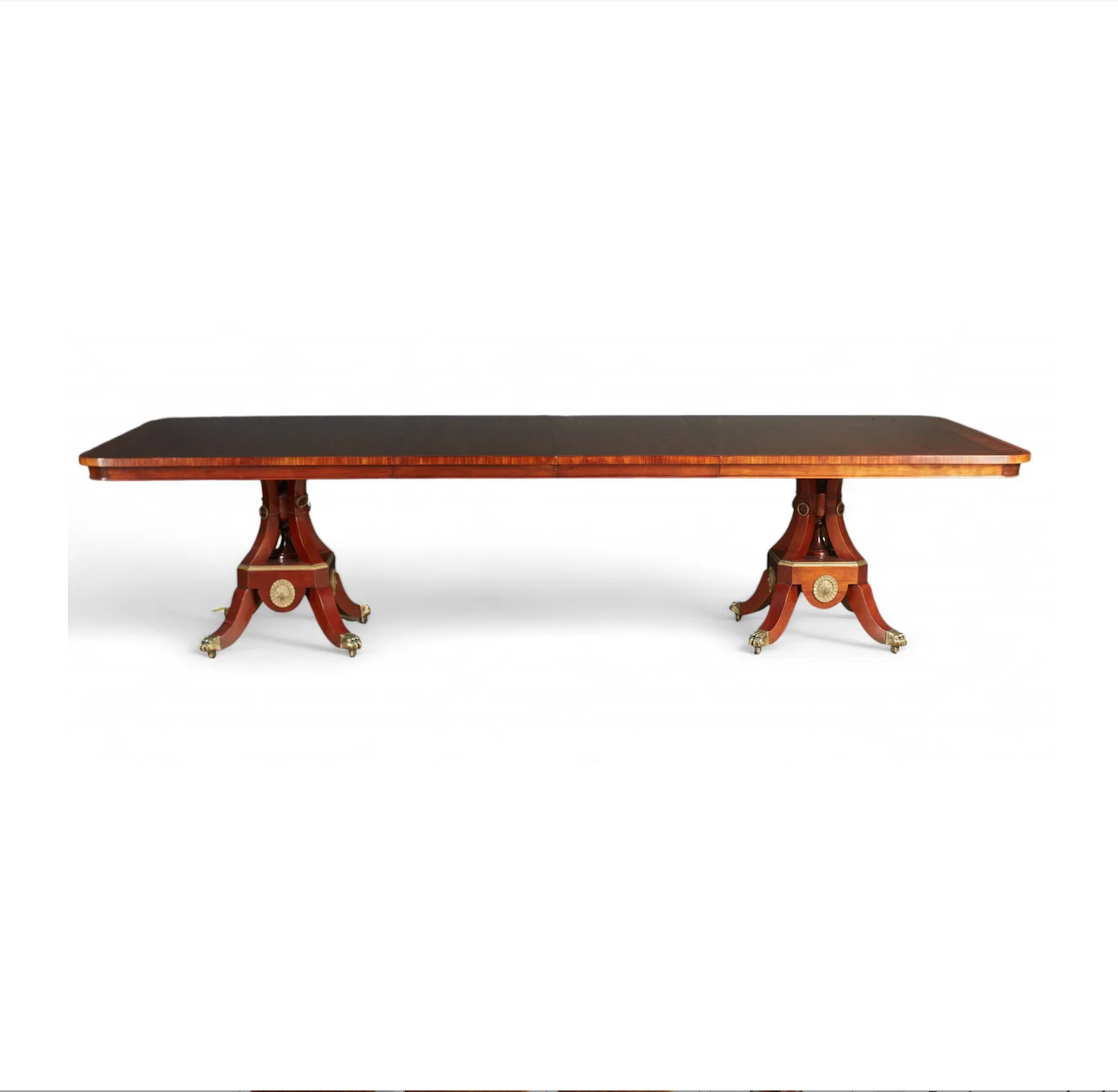 AF1-057: 20th Century John Widdicomb Neoclassical Pedestal Inlaid Mahogany Extension Dining Table