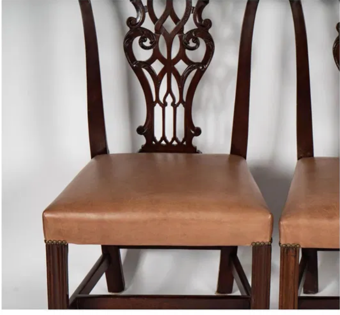 AF2-062:  Early 19th Century English Chippendale Style Mahogany Side Chairs Set of Four