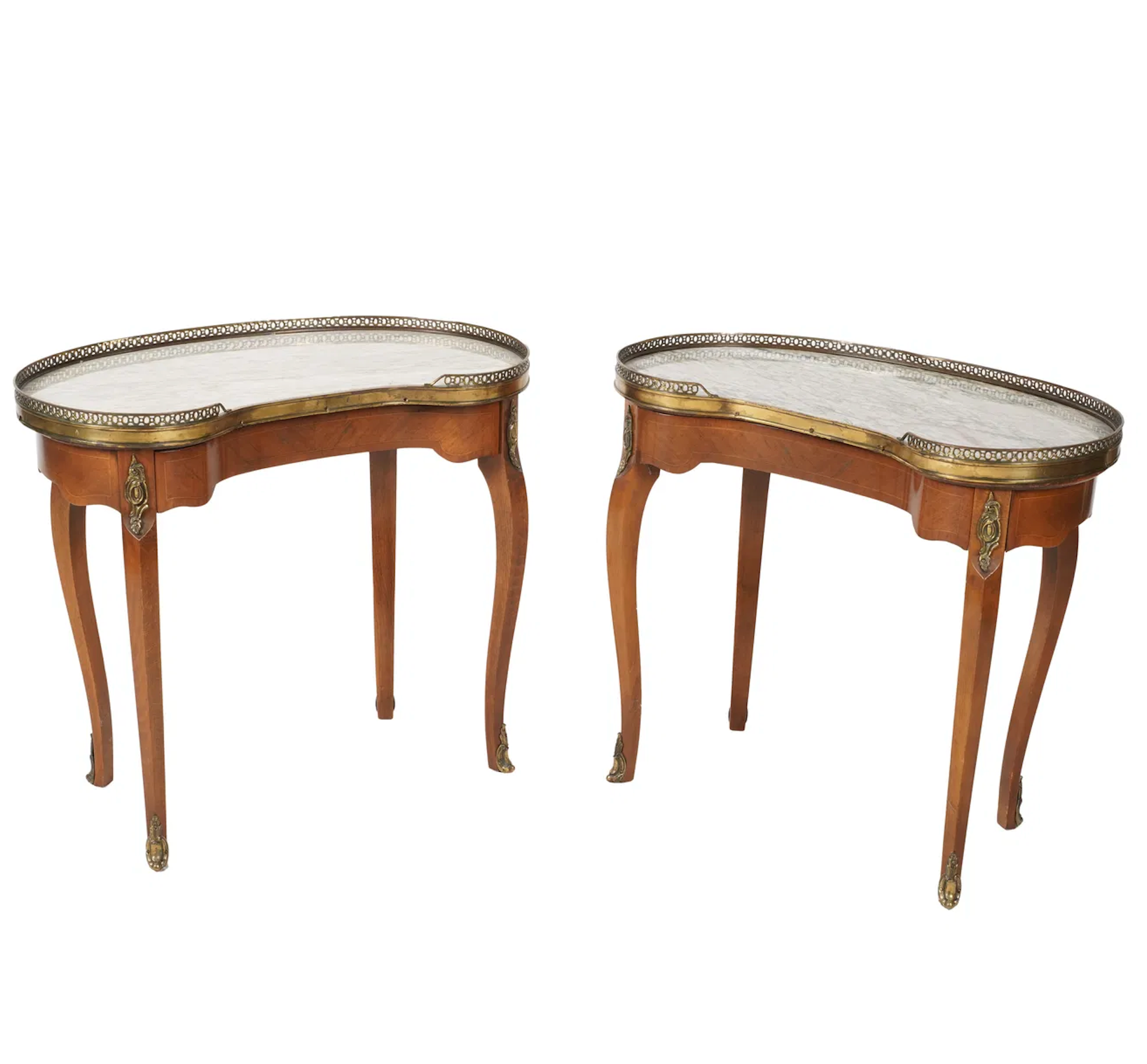 Pair  Marble Top Louis XV Kidney Shaped Side Tables | Work of Man