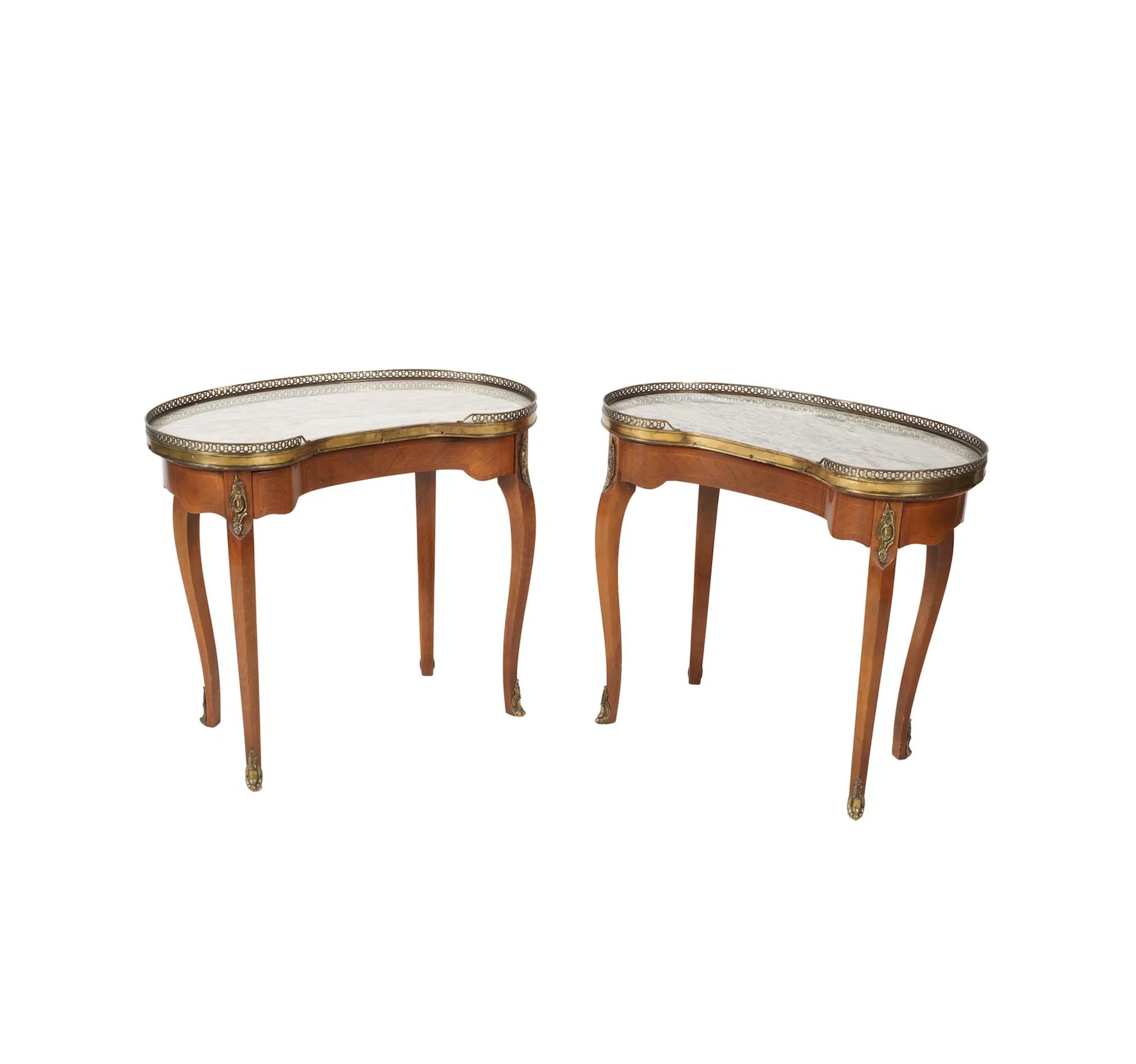  Pair  Marble Top Louis XV Kidney Shaped Side Tables | Work of Man