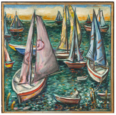 Samuel S. Heller "Sailboats" Oil on Canvas Modernist Painting | Work of Man