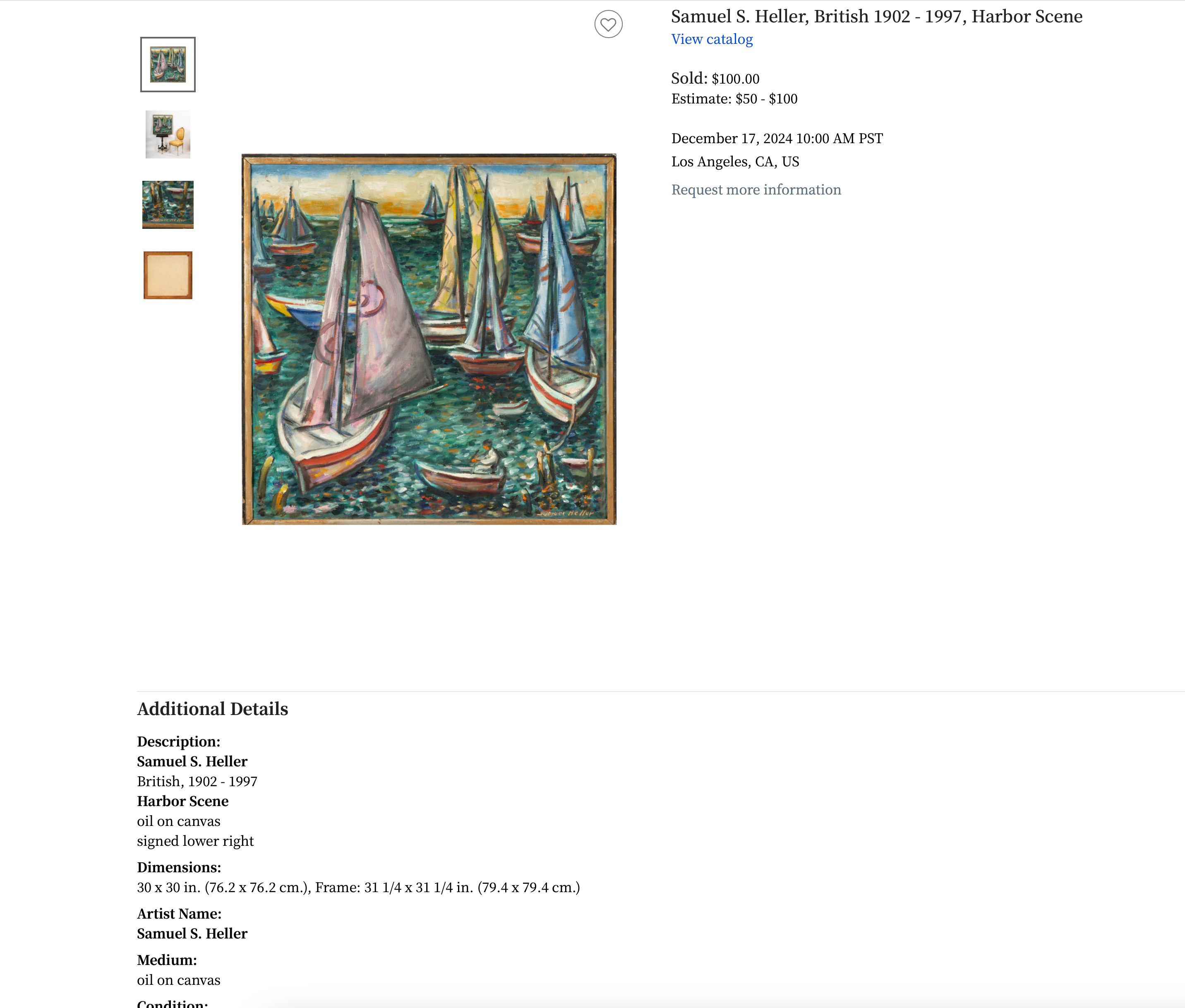 AW866: Samuel S. Heller "Sailboats" Mid Century Modernist Oil on Canvas Painting