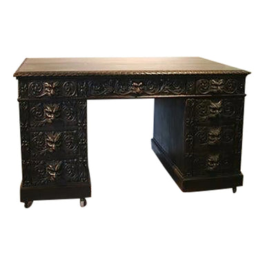 antique-late-19th-century-english-jacobean-style-oak-partners-desk | Work of Man