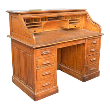 ANTIQUE LATE 19TH CENTURY VICTORIAN AMERICAN OAK ROLL TOP DESK | Work of Man