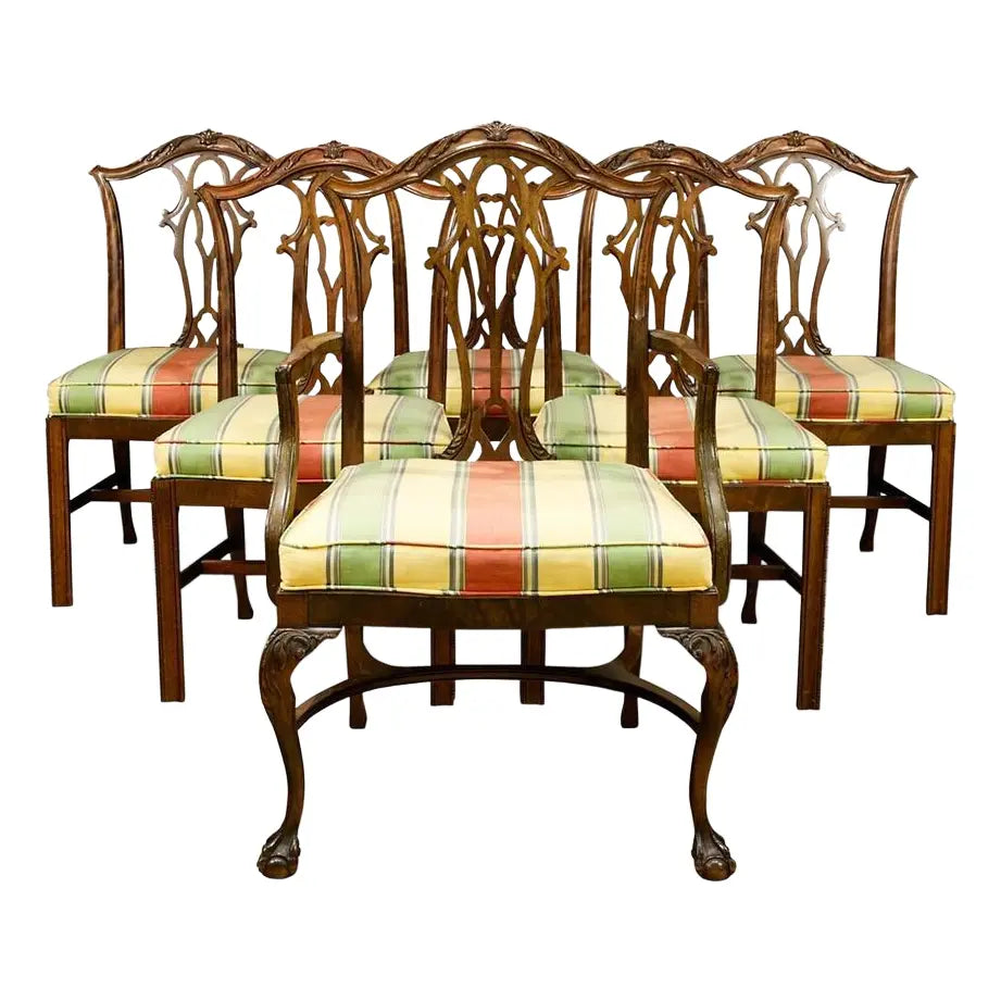 antique-set-of-6-early-20th-century-chippendale-style-dining-chairs | Work of Man