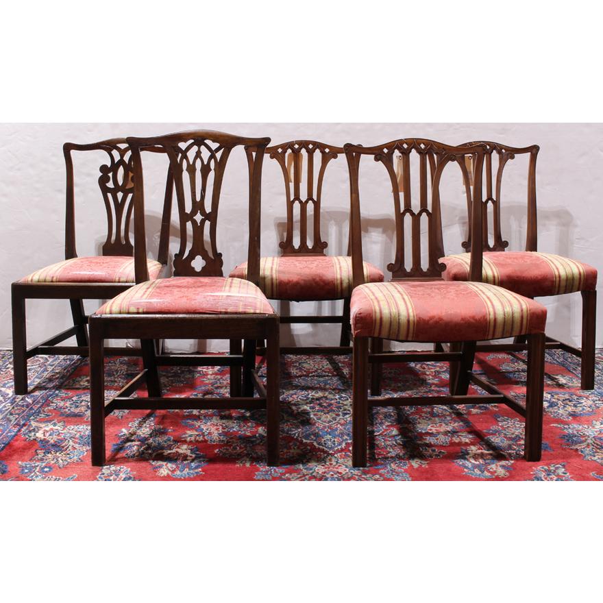 AF2-114: ANTIQUE ASSEMBLED SET OF 5 LATE 19TH CENTURY CHIPPENDALE STYLE MAHOGANY SIDE CHAIRS