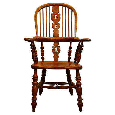 Antique Yew Wood & Elm English Fiddleback Windsor Armchair | Work of Man