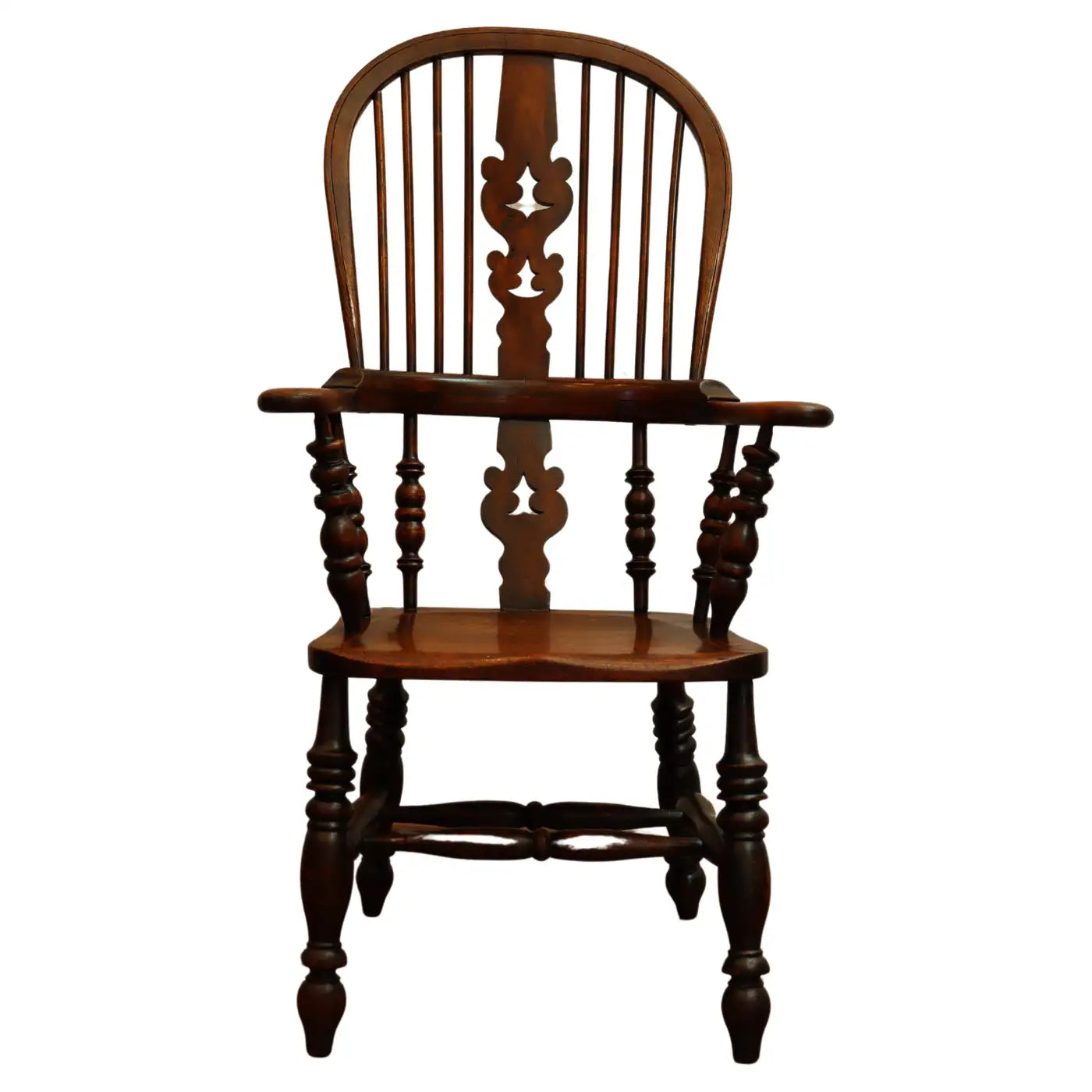 Antique Walnut & Elm English Fiddleback Windsor Armchair | Work of Man