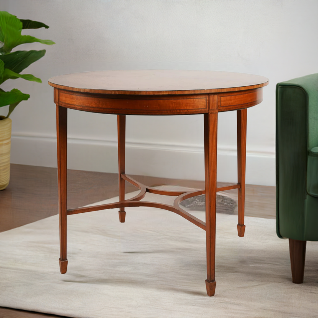 AF1-003:  Antique Edwardian Inlaid Marquetry Satinwood Center / Side Table Circa 1900