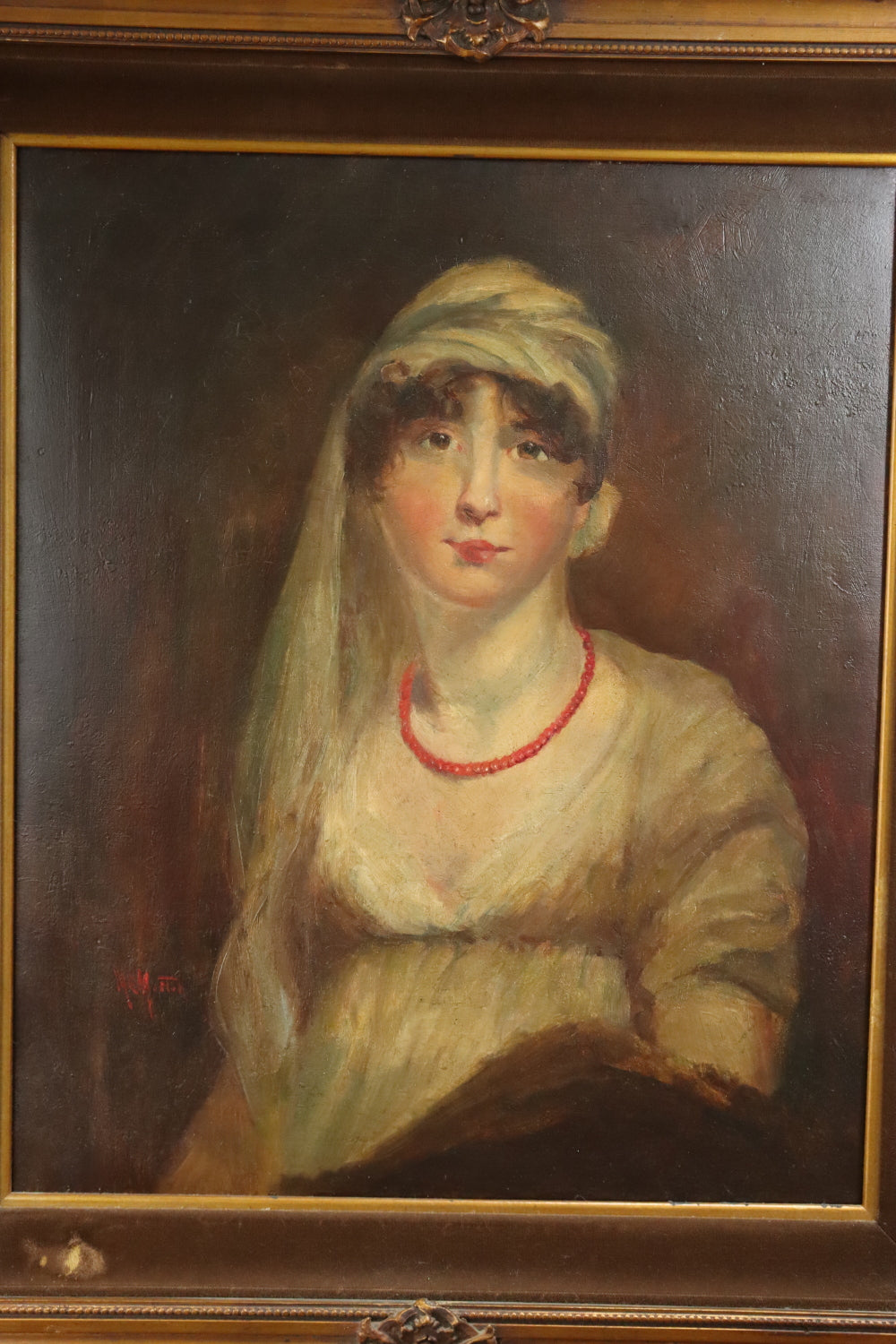 AW422: TE Morton - American School - Late 19th C Portrait of a Lady - Oil on Canvas