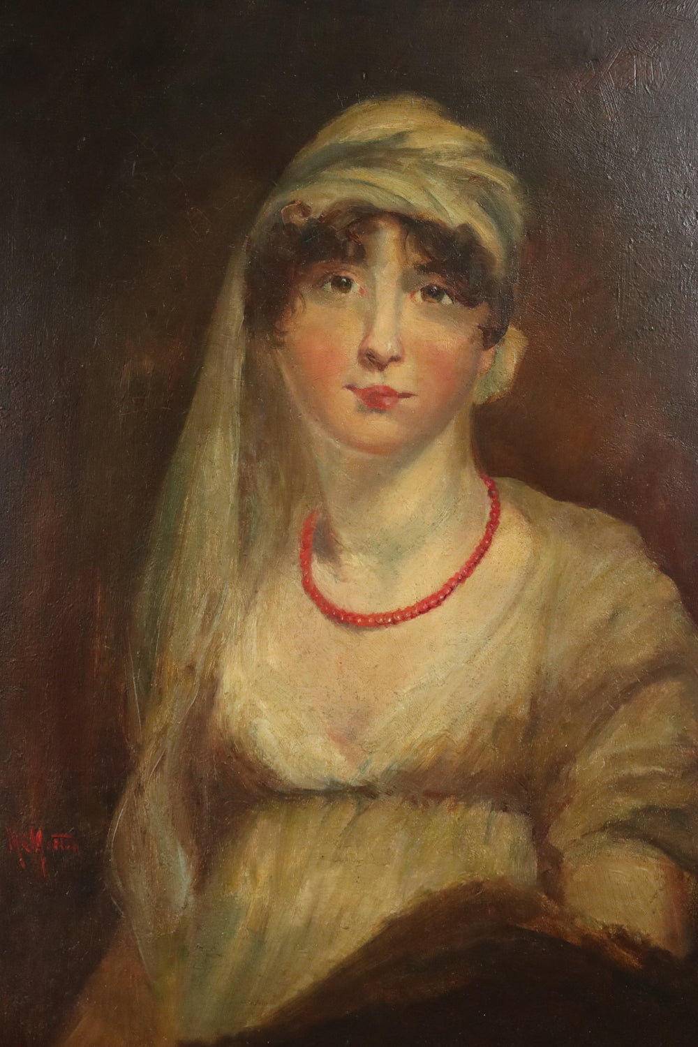 AW422: TE Morton - American School - Late 19th C Portrait of a Lady - Oil on Canvas