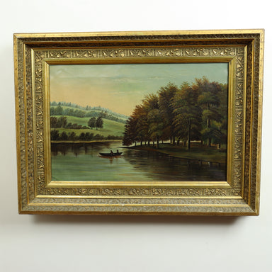 Hudson River Valley (American) School - River Landscape in Period Frame - Oil on Canvas Painting | Work of Man