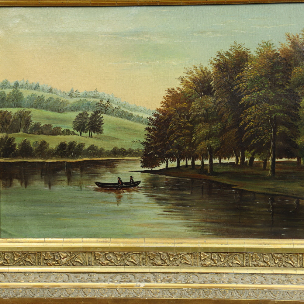 AW552: Hudson River Valley (American) School - River Landscape in Period Frame - Oil on Canvas