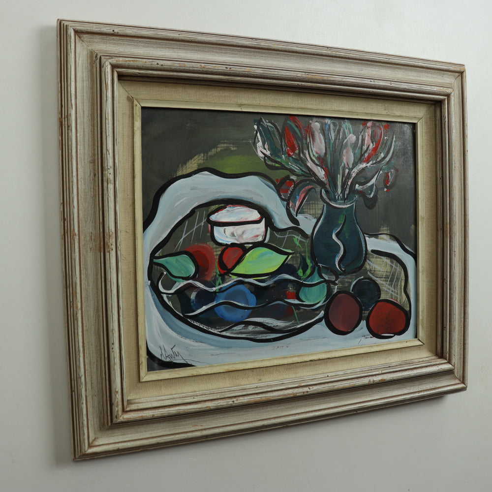 AW3-100: Mid 20th Century Cubist Painting - Illegibly Signed "Autey" - Tempura on Paper