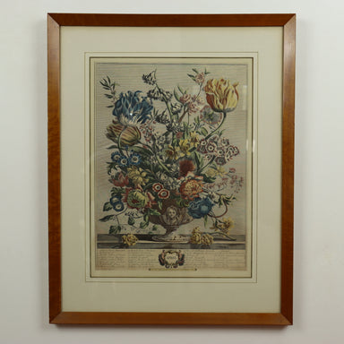 C 1730 Robert Furber - April Floral Calendar Hand Colored Etching - Engraved by H. Fletcher | Work of Man