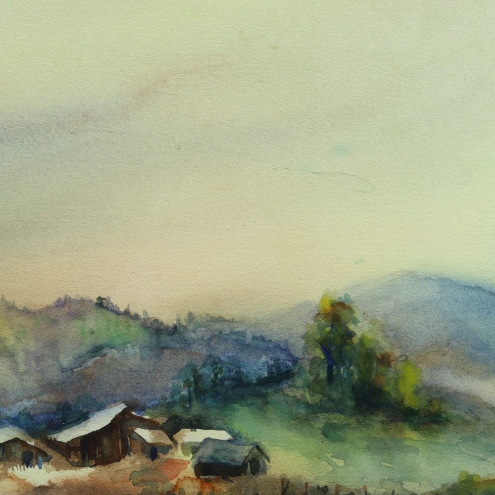 AW3-030: Doris Bruchler - Late 20th Century-  "Ranch at Creeks' Bend” - Watercolor on Paper