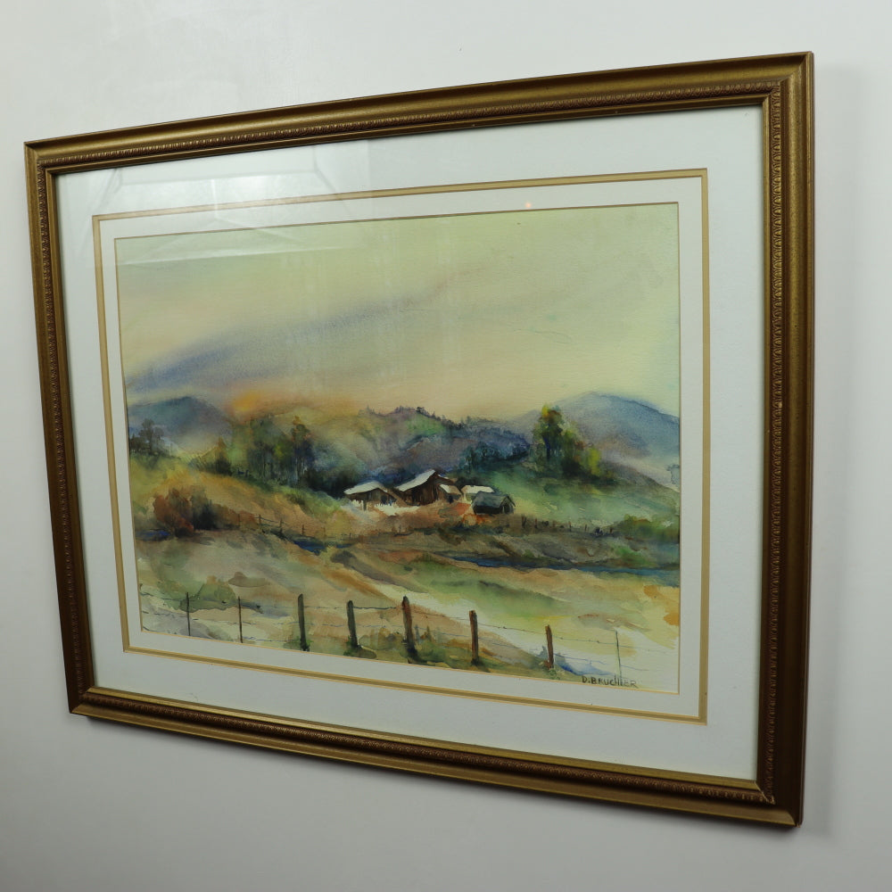 AW3-030: Doris Bruchler - Late 20th Century-  "Ranch at Creeks' Bend” - Watercolor on Paper