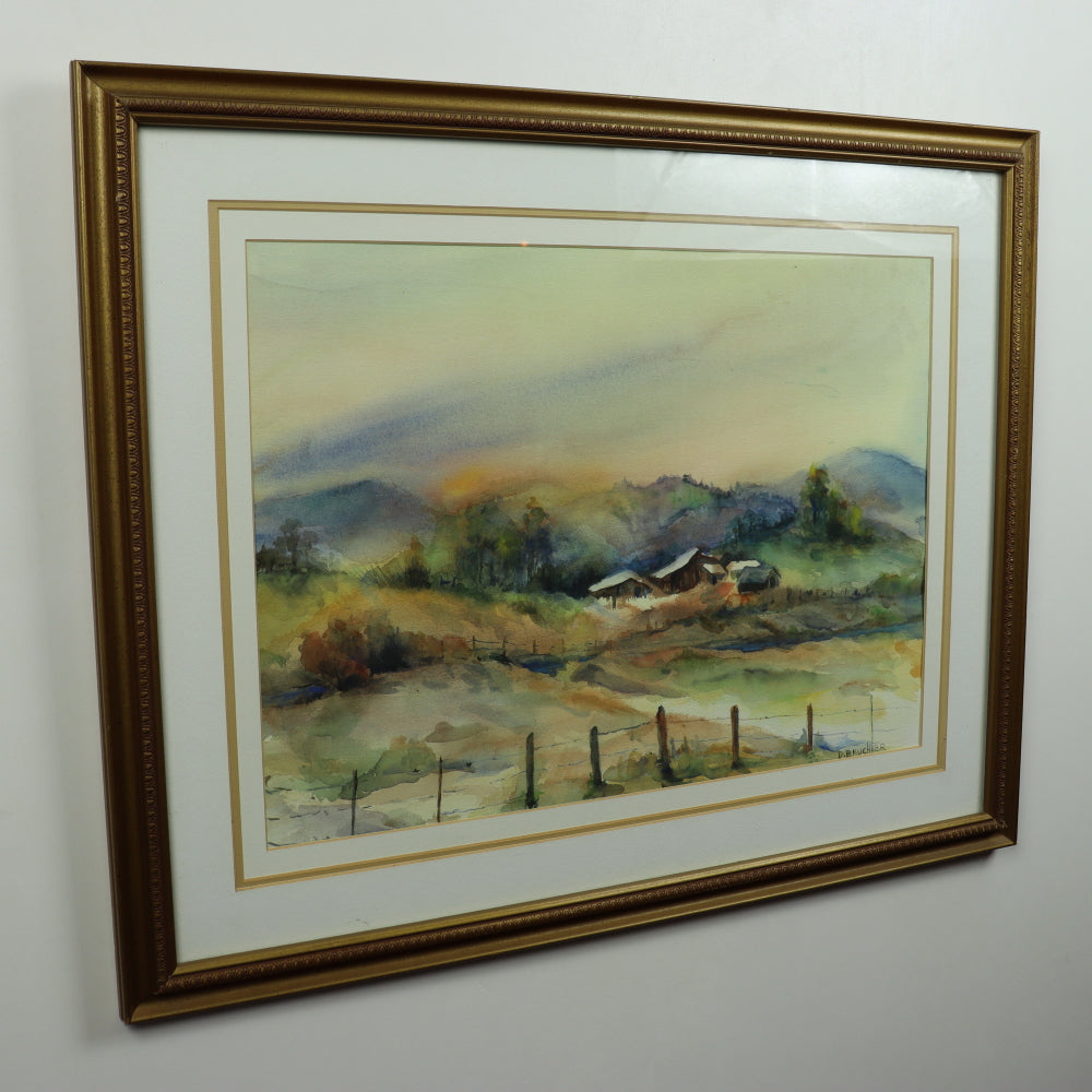 AW3-030: Doris Bruchler - Late 20th Century-  "Ranch at Creeks' Bend” - Watercolor on Paper