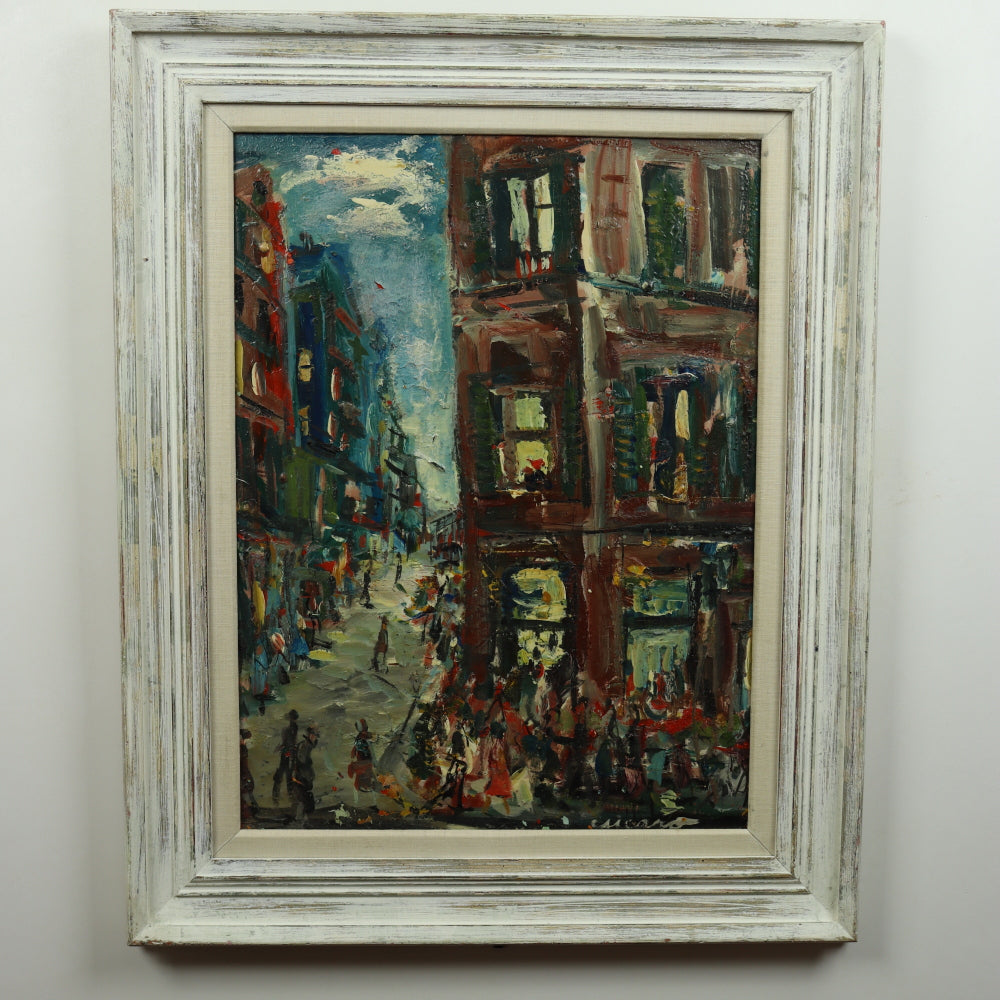 AW419: Pascal Cucaro -Mid Century Street Scene - Oil on Board