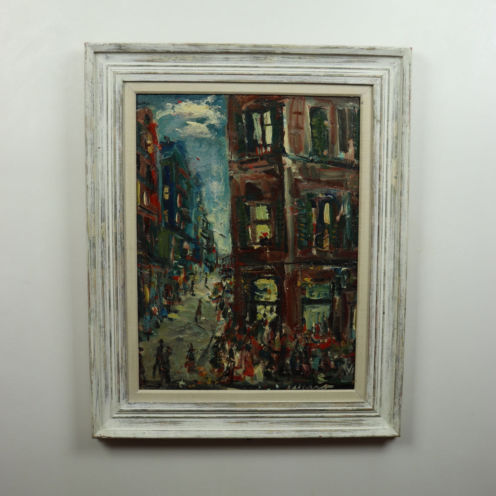 AW419: Pascal Cucaro -Mid Century Street Scene - Oil on Board