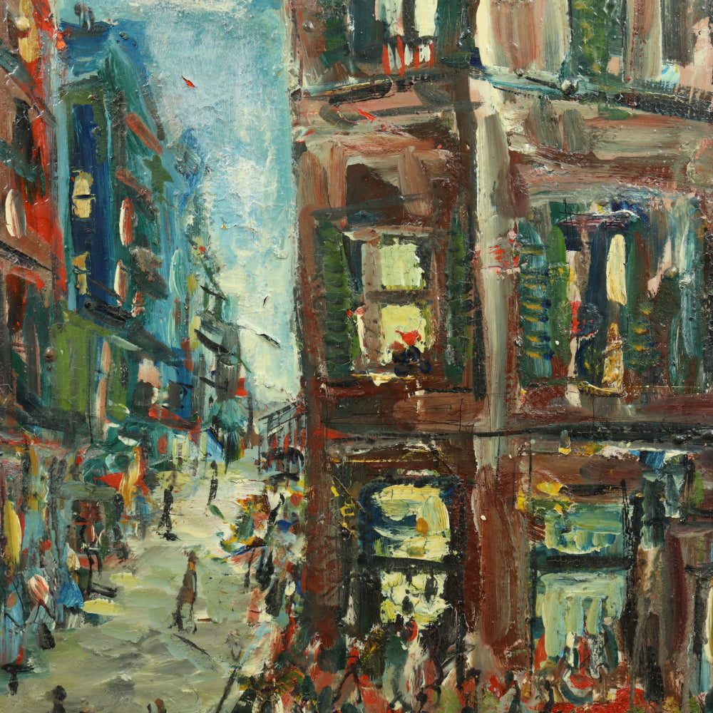 AW419: Pascal Cucaro -Mid Century Street Scene - Oil on Board