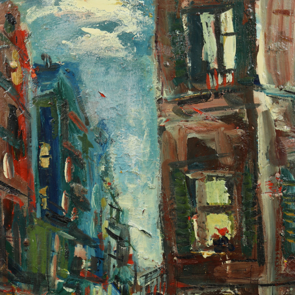 AW419: Pascal Cucaro -Mid Century Street Scene - Oil on Board