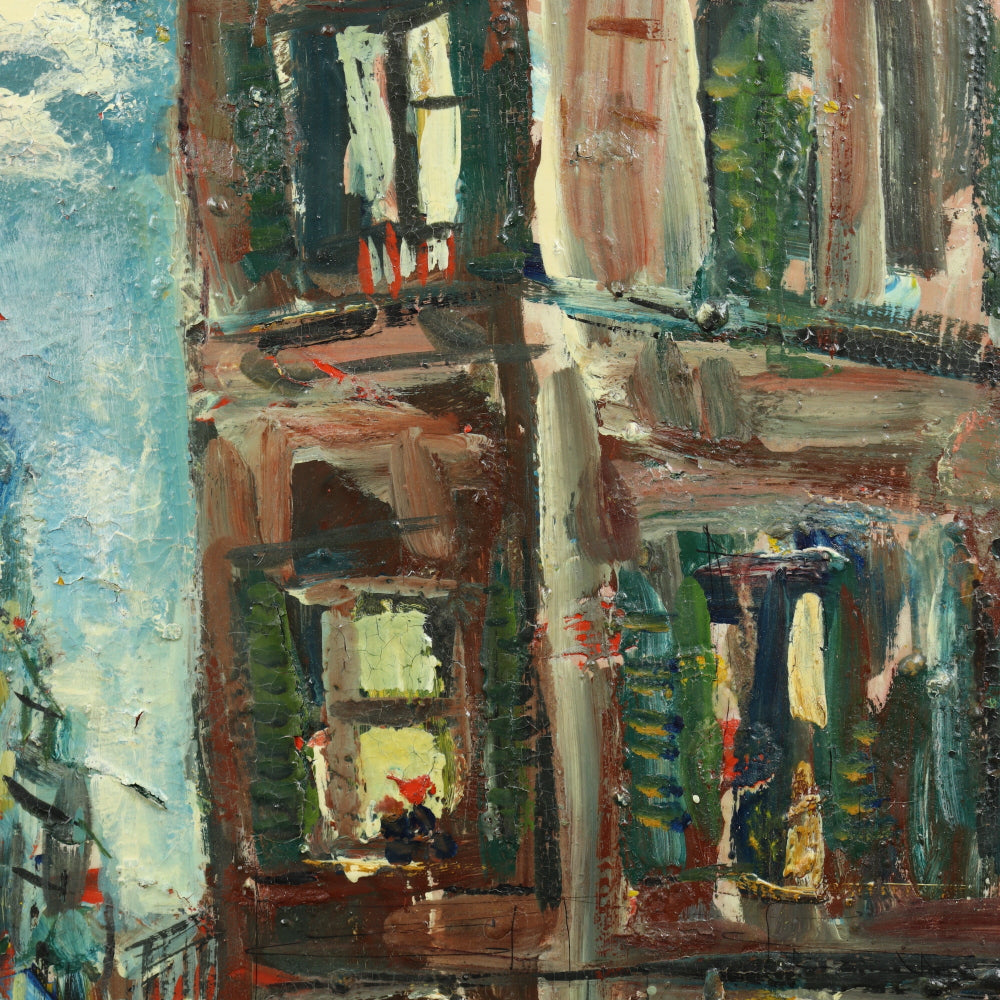 AW419: Pascal Cucaro -Mid Century Street Scene - Oil on Board