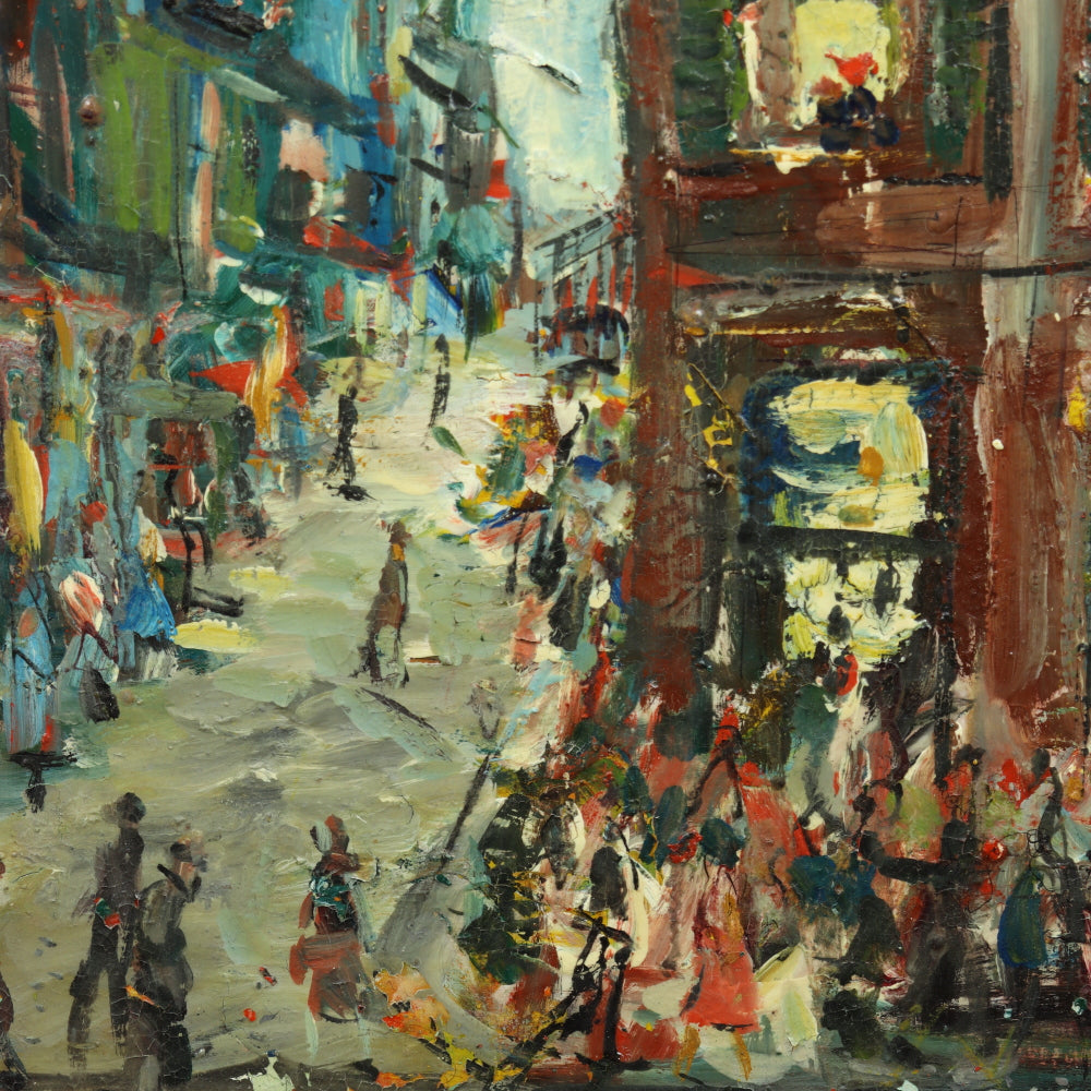 AW419: Pascal Cucaro -Mid Century Street Scene - Oil on Board