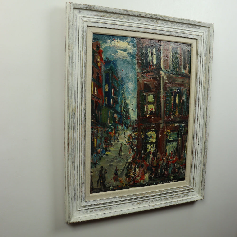 AW419: Pascal Cucaro -Mid Century Street Scene - Oil on Board