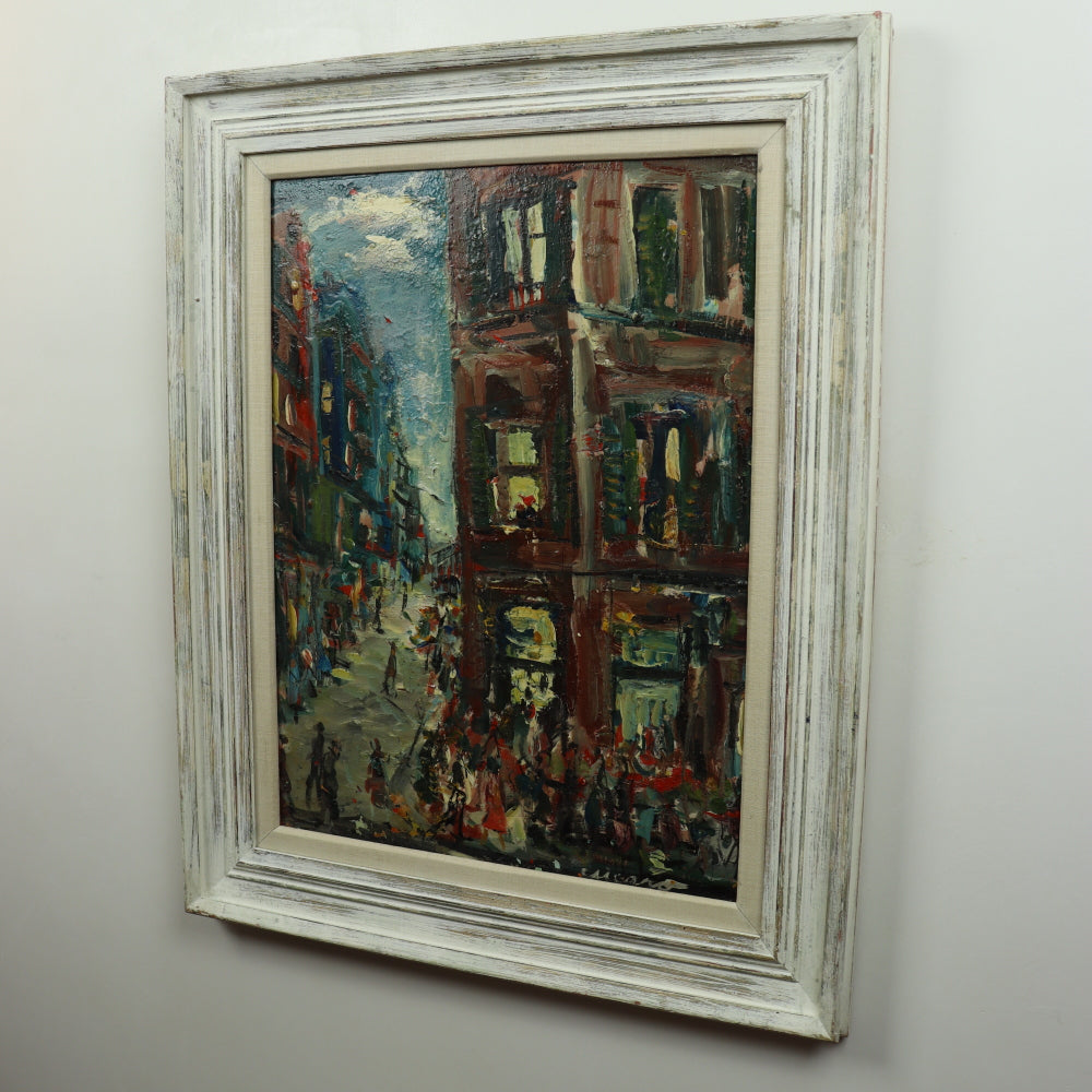 AW419: Pascal Cucaro -Mid Century Street Scene - Oil on Board