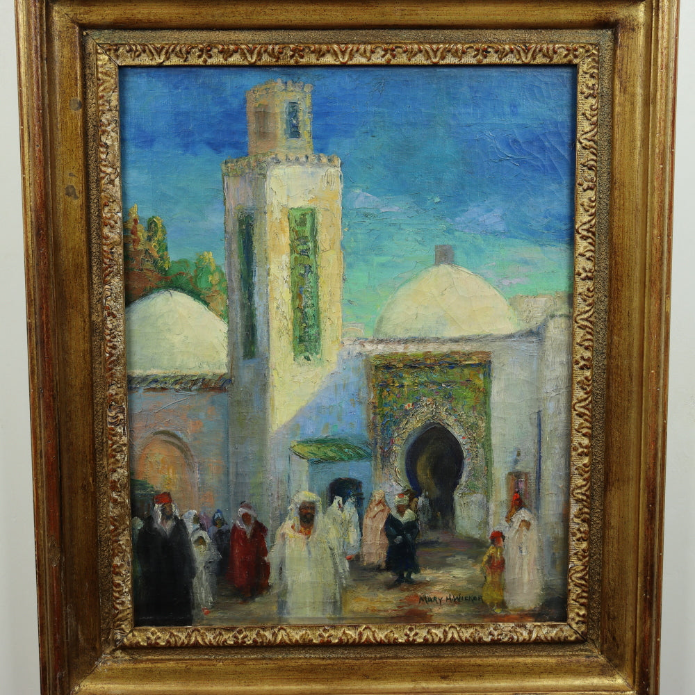 AW567: Mary H Wicker - "Arab Bazaar" - Early 20th Century - Oil on Canvas