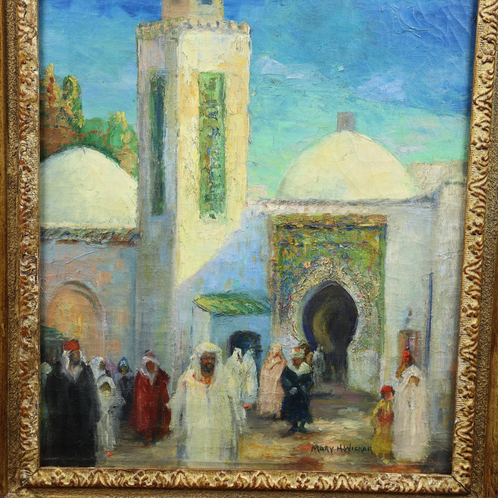 AW567: Mary H Wicker - "Arab Bazaar" - Early 20th Century - Oil on Canvas