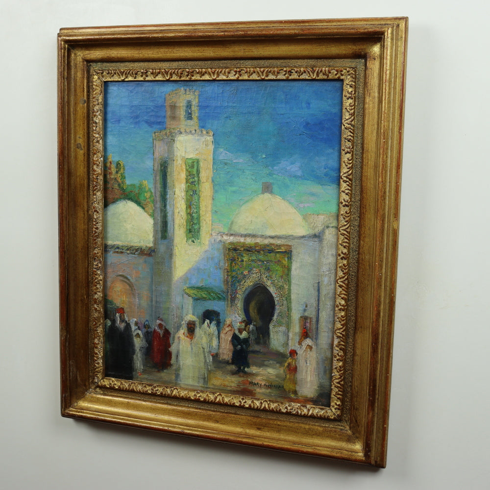 AW567: Mary H Wicker - "Arab Bazaar" - Early 20th Century - Oil on Canvas