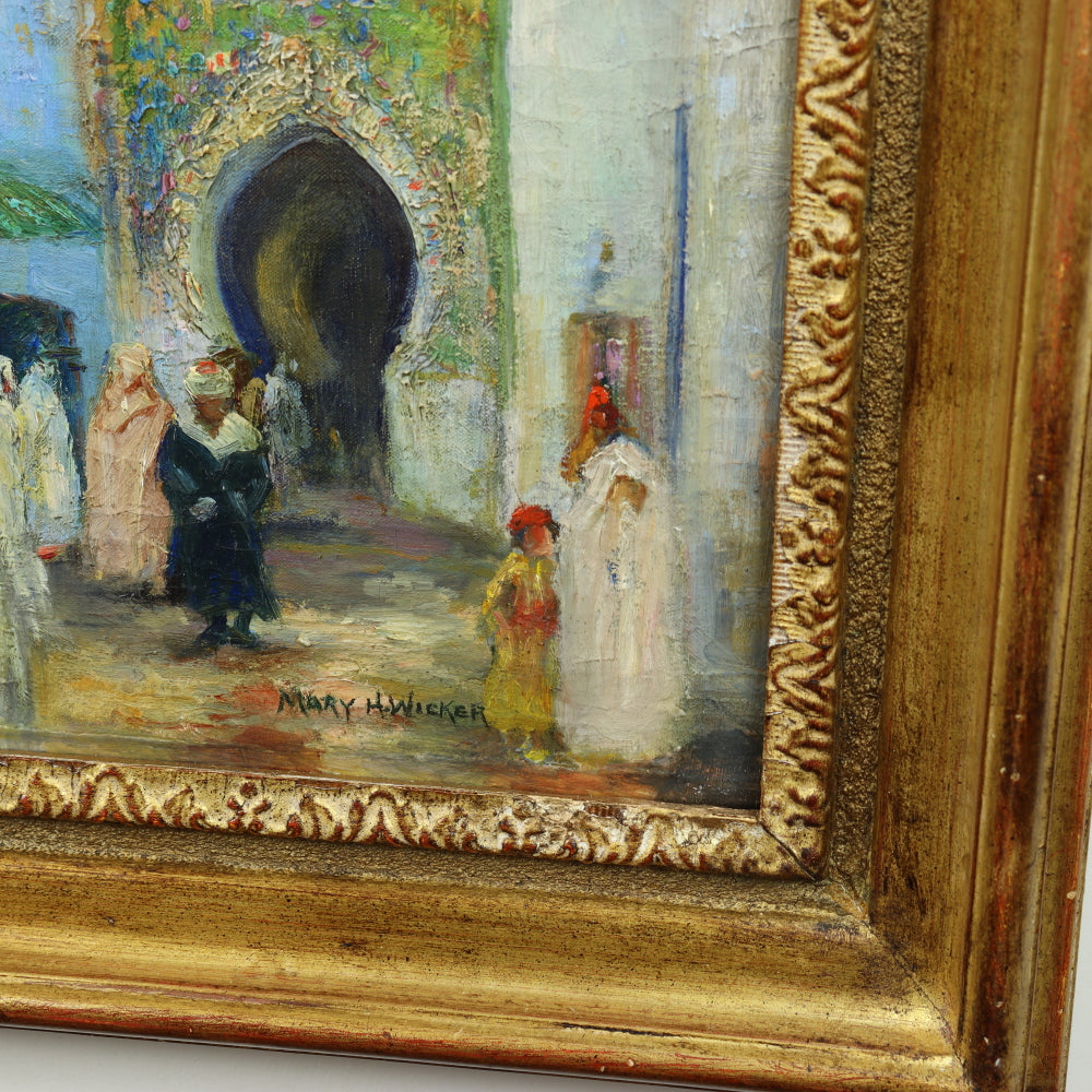 AW567: Mary H Wicker - "Arab Bazaar" - Early 20th Century - Oil on Canvas