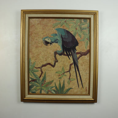 Early 20th Century Japanese American Artist Harry Osaki Impressionist Painting of Macaw Parrot Oil on Canvas Painting | Work of Man