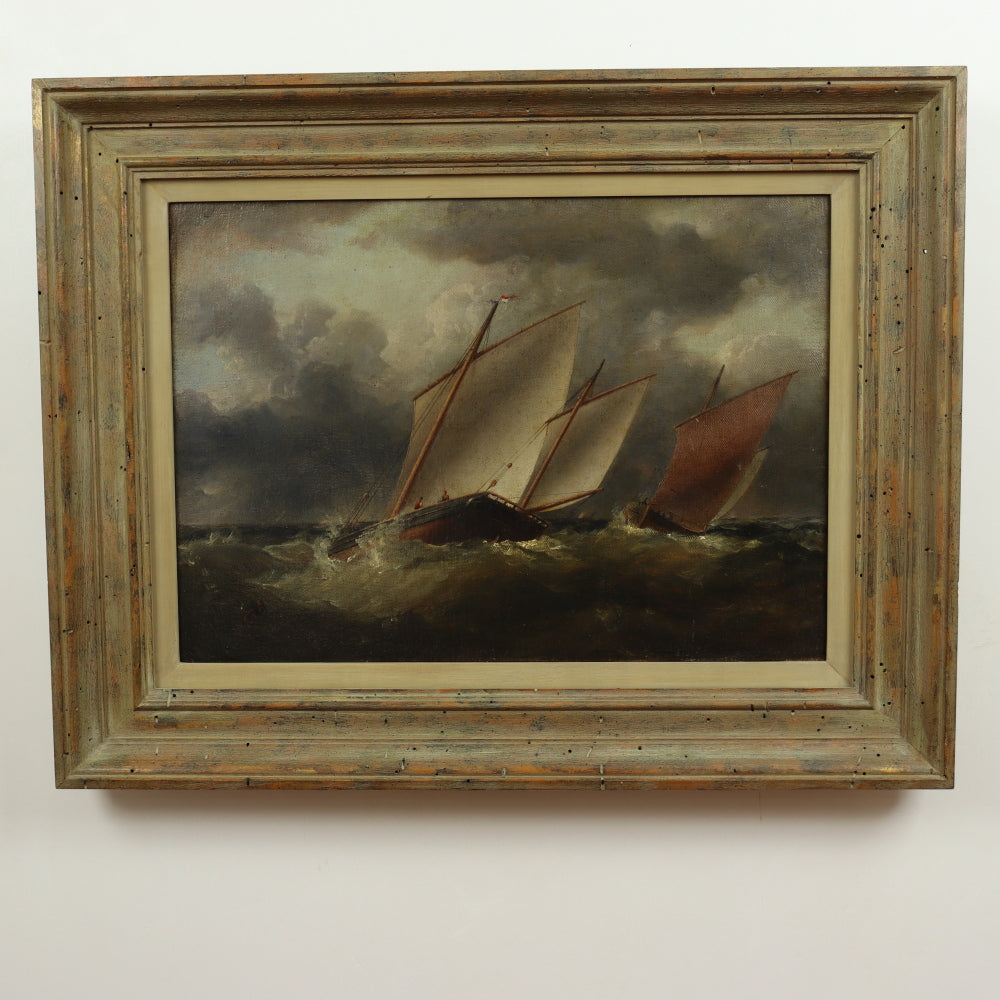 English School - Boats Passing at Seas - Oil on Canvas Painting | Work of Man