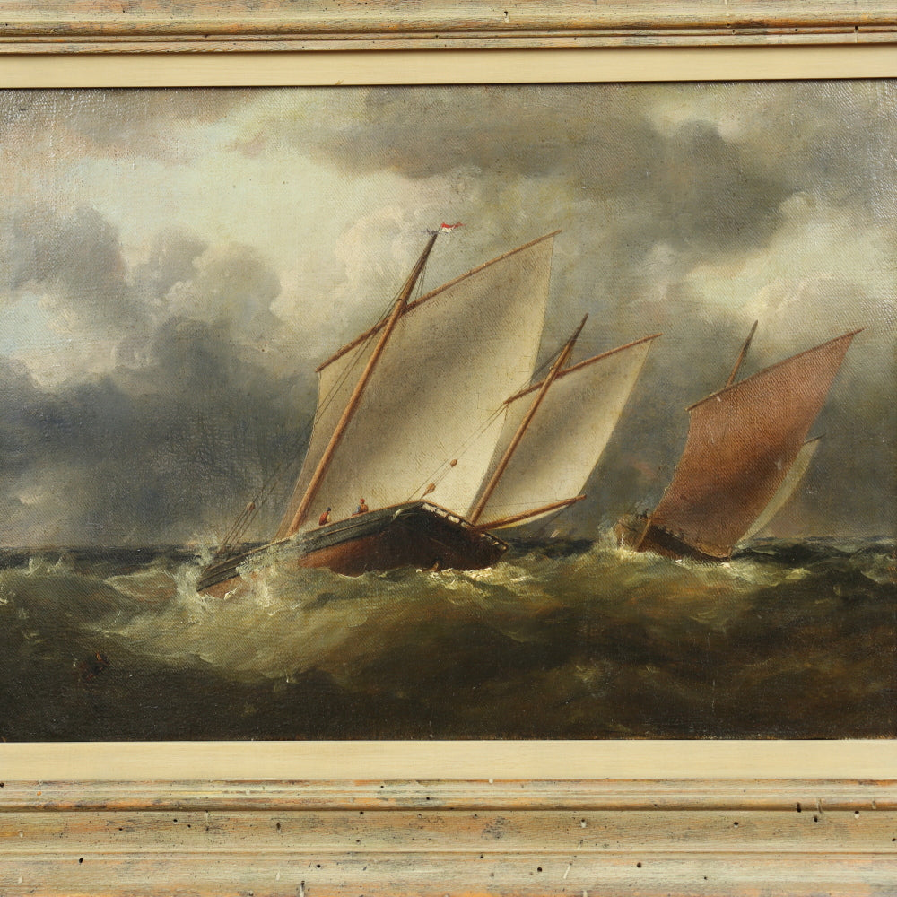 AW428: English School - Boats Passing at Seas - Oil on Canvas