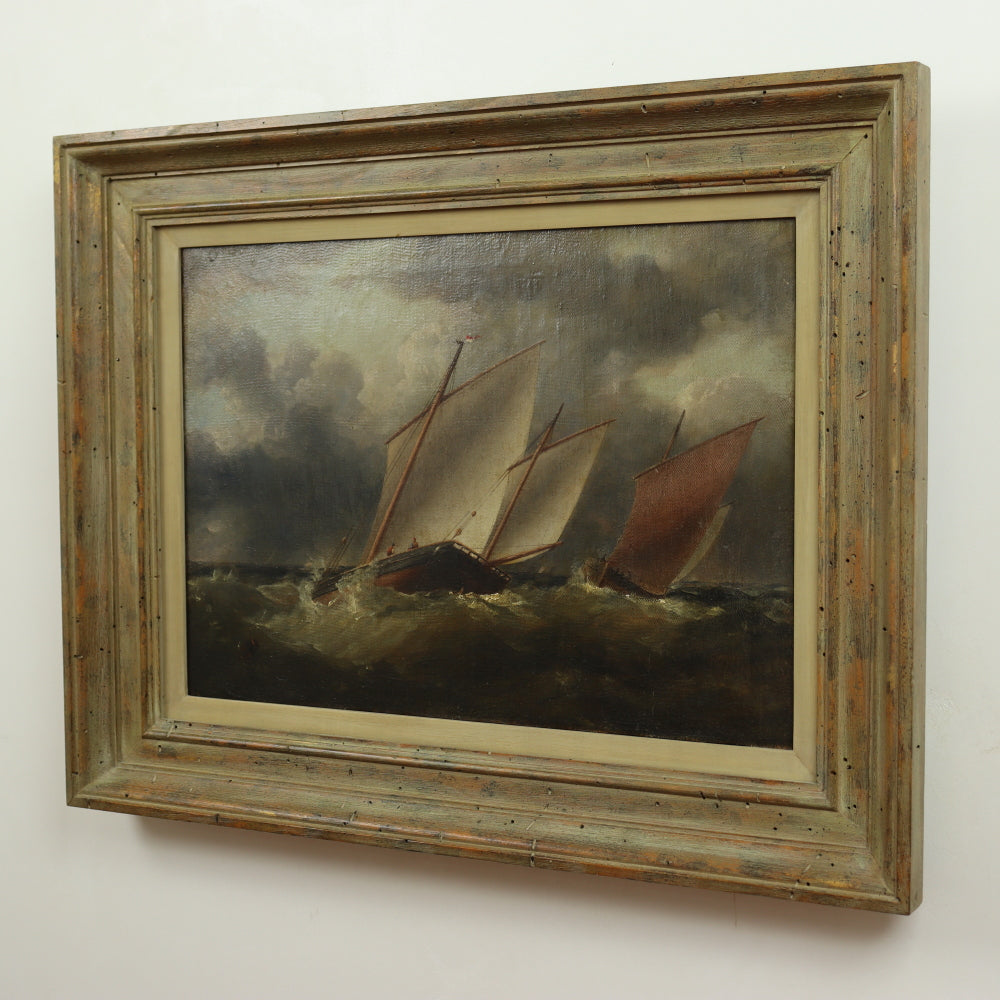 AW428: English School - Boats Passing at Seas - Oil on Canvas